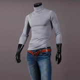 Camiseta básica de gola alta masculina, slim fit, gola alta, tops finos, moda casual, primavera, outono, primavera