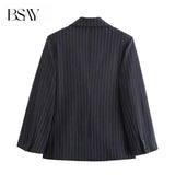 Bsay blazers para mulheres moda outono inverno solto listras finas manga longa ternos trespassado jaqueta chique feminino terno casaco