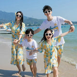 Conjunto de roupas de praia, Roupas Coreanas, Mãe e Filha Vestido Resort, Papai e Filho Tops e Shorts, 2 pcs