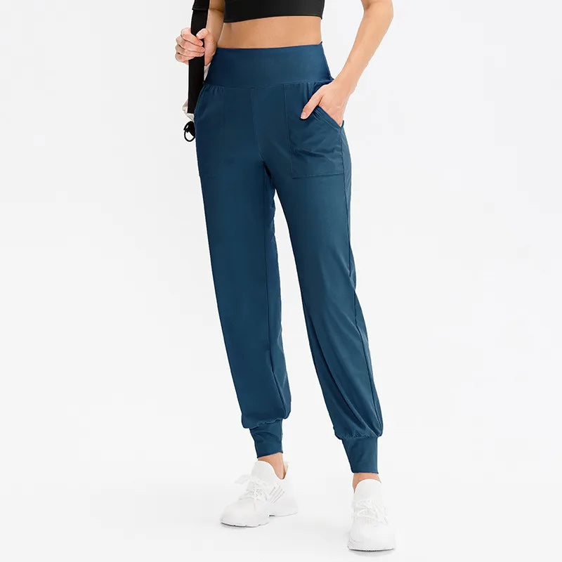 Calças Jogger Femininas Soltas de Secagem Rápida para Yoga com Bolso, Calças Casuais para Corrida e Treino Fitness