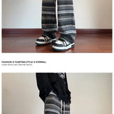 Calças de perna larga das mulheres dos homens outono inverno moda casual calças retas soltas esfregar calças harajuku vintage listrado preto/café
