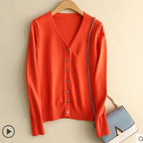 Cardigans femininos 2025 primavera outono malhas moda coreana cardigan estilo curto topos com decote em v malha outerwears suéteres sólidos