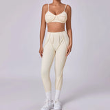 Yoga esportes conjuntos de fitness cintura alta hip-lifting calças abertas volta sutiã terno casual correndo treino ginásio leggings sexy conjuntos femininos