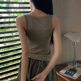 Tanques femininos personalidade criatividade casual na moda all-match chique redução de idade simples streetwear sólido novo verão senhora doce fino