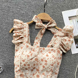 Top curto com babados para as mulheres, sexy, elegante, simples, streetwear, vintage, férias de verão, casual, jovem, estética, todos os jogos, ulzzang, novo
