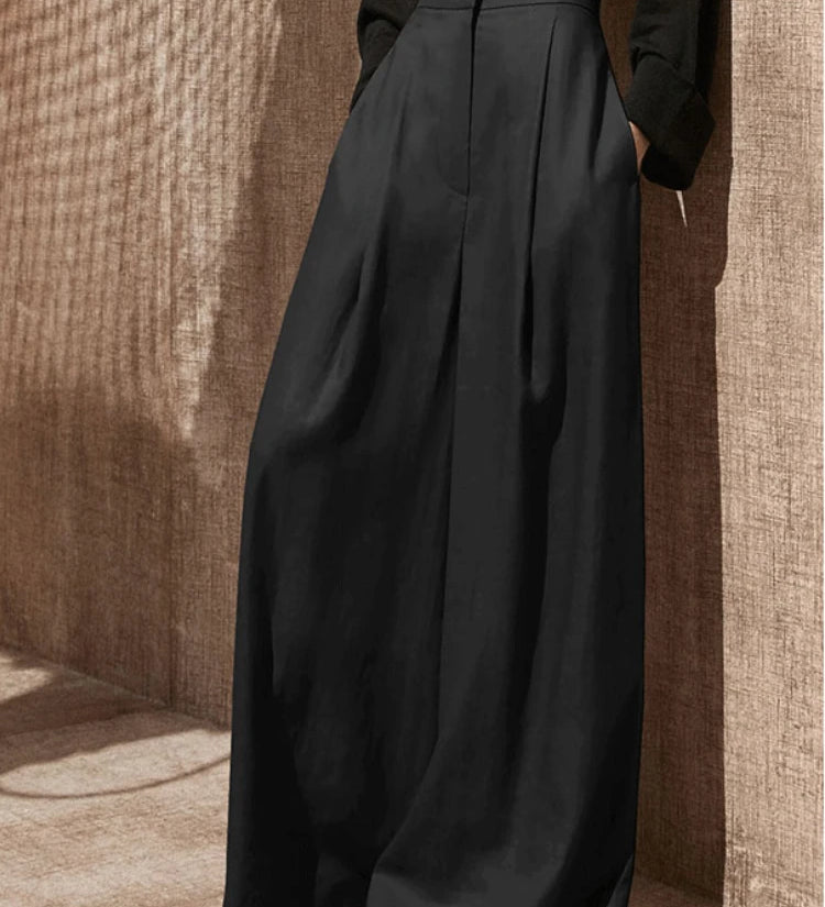 Calça de pernas largas feminina, Comprimento total, Cintura alta, Baggy, Sólido, Minimalista, Fino, Elegante, Vintage, Casual, Senhoras
