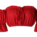 Tops curtos femininos 2024 verão lanterna manga sexy sem alças praia topos vermelho preto branco ruched colheita topo