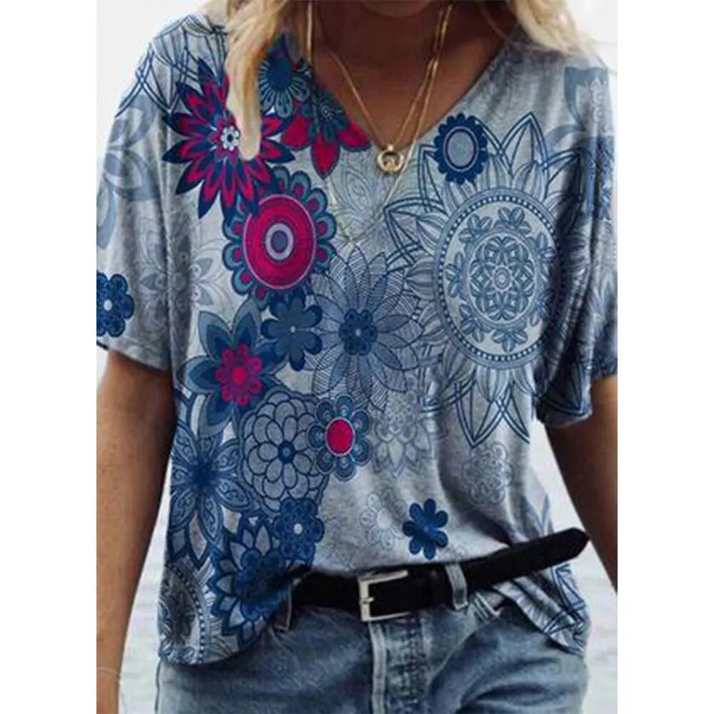 Camiseta feminina de grandes dimensões verão moda desenhada impressa casual manga curta pulôver confortável plus size camiseta roupa da moda