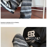 Calças de perna larga das mulheres dos homens outono inverno moda casual calças retas soltas esfregar calças harajuku vintage listrado preto/café