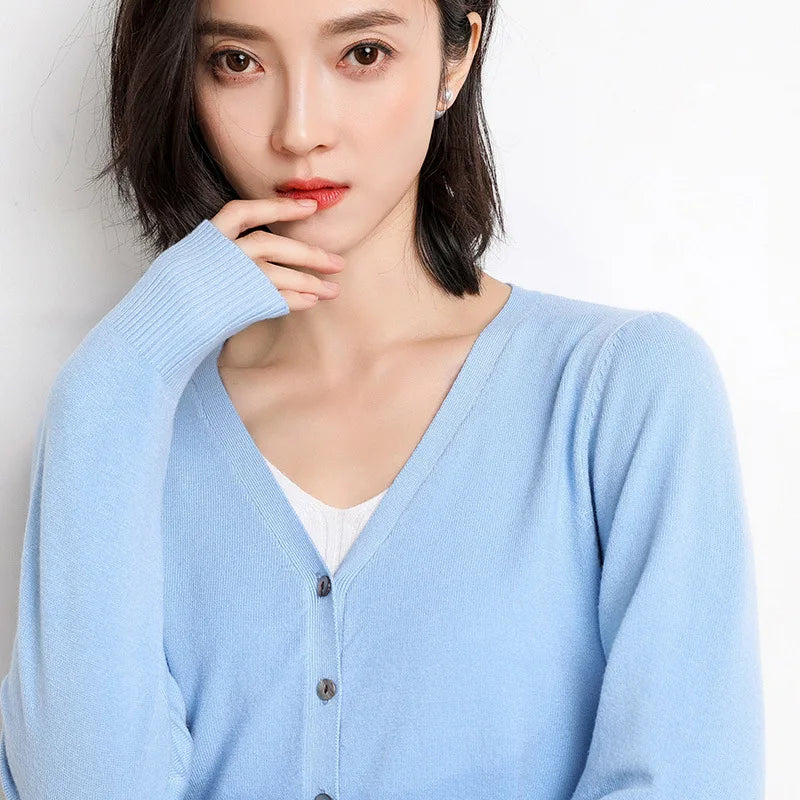 Cardigans femininos 2025 primavera outono malhas moda coreana cardigan estilo curto topos com decote em v malha outerwears suéteres sólidos