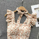 Top curto com babados para as mulheres, sexy, elegante, simples, streetwear, vintage, férias de verão, casual, jovem, estética, todos os jogos, ulzzang, novo