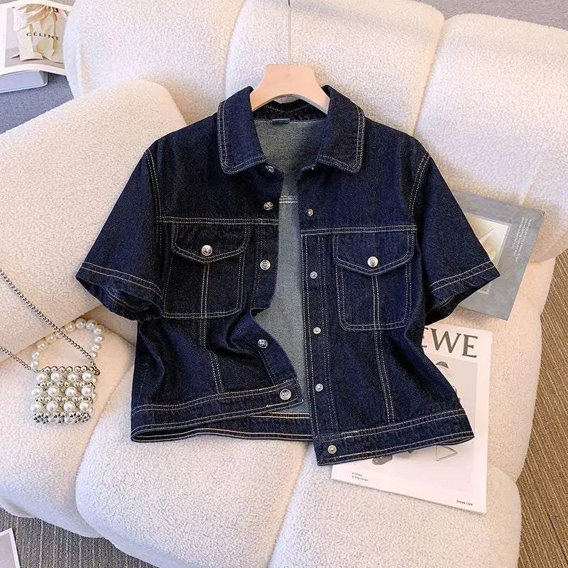 Jaquetas jeans femininas streetwear manga curta verão jean jaqueta outwear ropa mujer moda retro vintage casaco recortado topos