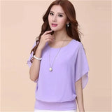 Blusas de chiffon femininas casuais manga curta batwing o pescoço moda coreana viajando elegante senhoras respirável macio elegante verão