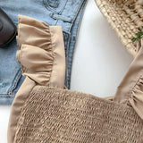 Top curto com babados para as mulheres, sexy, elegante, simples, streetwear, vintage, férias de verão, casual, jovem, estética, todos os jogos, ulzzang, novo