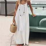 Vestido Casual Maxi 2026 Feminino Vestidos Estilo Simples Roupa de Casa Confortável Solto Cor Sólida Alça Costas Descobertas
