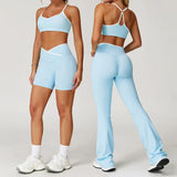 Conjunto de yoga 2 peças roupas de treino feminino agasalho roupas de ginástica cintura alta bell-bottoms sexy fitness bta terno esportivo