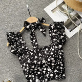 Top curto com babados para as mulheres, sexy, elegante, simples, streetwear, vintage, férias de verão, casual, jovem, estética, todos os jogos, ulzzang, novo