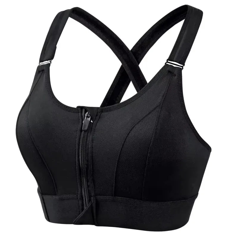 Sutiãs esportivos para mulheres zíper frontal alça ajustável à prova de choque elástico fitness atlético sutiã fino yoga colheita topo