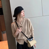 Cardigans e Suéteres Femininos 2026: Moda Coreana Casual, Quente, Primavera/Verão, Gola O, Manga Longa, Abotoamento Simples, Ajuste Slim, Tricôs e Blusas