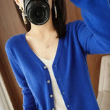 Cardigans femininos 2025 primavera outono malhas moda coreana cardigan estilo curto topos com decote em v malha outerwears suéteres sólidos