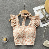 Top curto com babados para as mulheres, sexy, elegante, simples, streetwear, vintage, férias de verão, casual, jovem, estética, todos os jogos, ulzzang, novo
