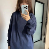 Nova camisa base básica para primavera e outono versátil cor sólida topo puro algodão manga longa solta camiseta para mulher