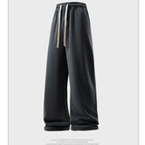 Calça de perna larga moda causal respirável moletom masculino outono versátil elástico cintura alta cordão solto calças retas