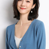 Cardigans femininos 2025 primavera outono malhas moda coreana cardigan estilo curto topos com decote em v malha outerwears suéteres sólidos