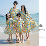 Conjunto de roupas de praia, Roupas Coreanas, Mãe e Filha Vestido Resort, Papai e Filho Tops e Shorts, 2 pcs