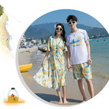 Conjunto de roupas de praia, Roupas Coreanas, Mãe e Filha Vestido Resort, Papai e Filho Tops e Shorts, 2 pcs