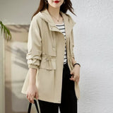 Trench coat feminino 2025 nova primavera outono roupas com capuz blusão jaqueta feminina outerwear topos fino coringa casual estudante casacos