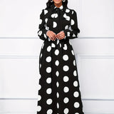 Elegante vestido longo com nó arco para mulheres, veste feminina, bolinhas para senhora, vestidos maxi casuais, manga