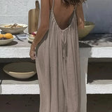 Vestido Casual Maxi 2026 Feminino Vestidos Estilo Simples Roupa de Casa Confortável Solto Cor Sólida Alça Costas Descobertas