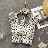 Top curto com babados para as mulheres, sexy, elegante, simples, streetwear, vintage, férias de verão, casual, jovem, estética, todos os jogos, ulzzang, novo