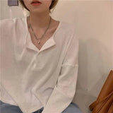Camisetas femininas de manga comprida, tops de algodão minimalistas, ajuste relaxado, tecido elástico de grandes dimensões, confortável, macio, diário, outono retrô