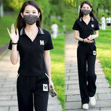 Conjunto de roupas esportivas casuais para verão feminino, calças largas, celebridade da moda na internet, moda nova, 2 peças