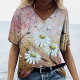 Camiseta feminina de grandes dimensões verão moda desenhada impressa casual manga curta pulôver confortável plus size camiseta roupa da moda