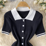 Conjuntos de Malha da Moda em 2 Peças para Mulheres, Roupas de Verão 2026, Top com Gola Polo e Saia Mini, Conjuntos Casuais de Vestido Tricotado