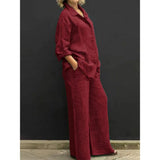 Conjunto de camisa casual feminina – roupa de escritório moderna de duas peças, blusa elegante e conjunto de calças para trabalho e uso diário