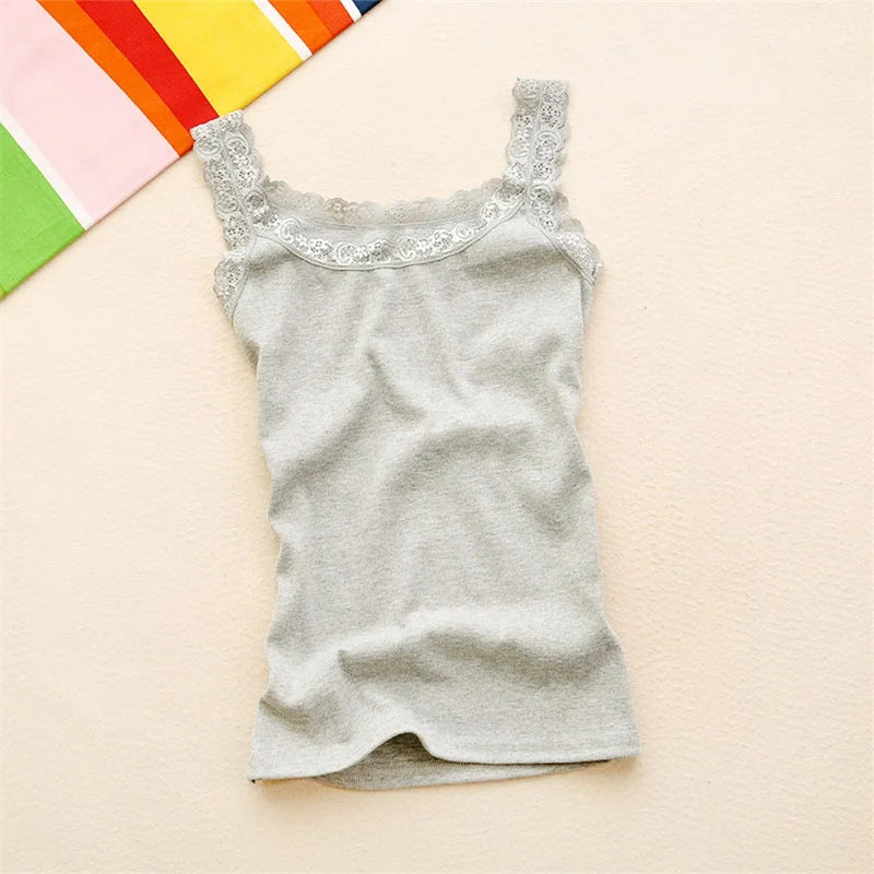 Regatas femininas verão o pescoço cor sólida feminino em forma de u baixo corte rendas suspender colete 2024 nova sem mangas camisola para senhoras