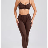 Yoga esportes conjuntos de fitness cintura alta hip-lifting calças abertas volta sutiã terno casual correndo treino ginásio leggings sexy conjuntos femininos
