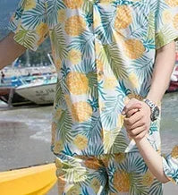 Conjunto de roupas de praia, Roupas Coreanas, Mãe e Filha Vestido Resort, Papai e Filho Tops e Shorts, 2 pcs