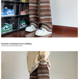 Calças de perna larga das mulheres dos homens outono inverno moda casual calças retas soltas esfregar calças harajuku vintage listrado preto/café
