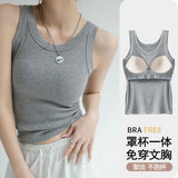 Tops de malha com nervuras pescoço verão camisas básicas branco preto casual esporte colete fora do ombro regata feminina com almofada no peito