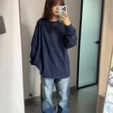 Nova camisa base básica para primavera e outono versátil cor sólida topo puro algodão manga longa solta camiseta para mulher