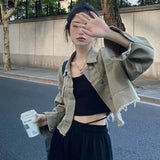 Jaquetas jeans cortadas femininas, Streetwear casual, Unissex, Básico, Todos os jogos, Ulzzang Design, Retro, Doce, Legal, Chique, Ins