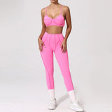 Yoga esportes conjuntos de fitness cintura alta hip-lifting calças abertas volta sutiã terno casual correndo treino ginásio leggings sexy conjuntos femininos