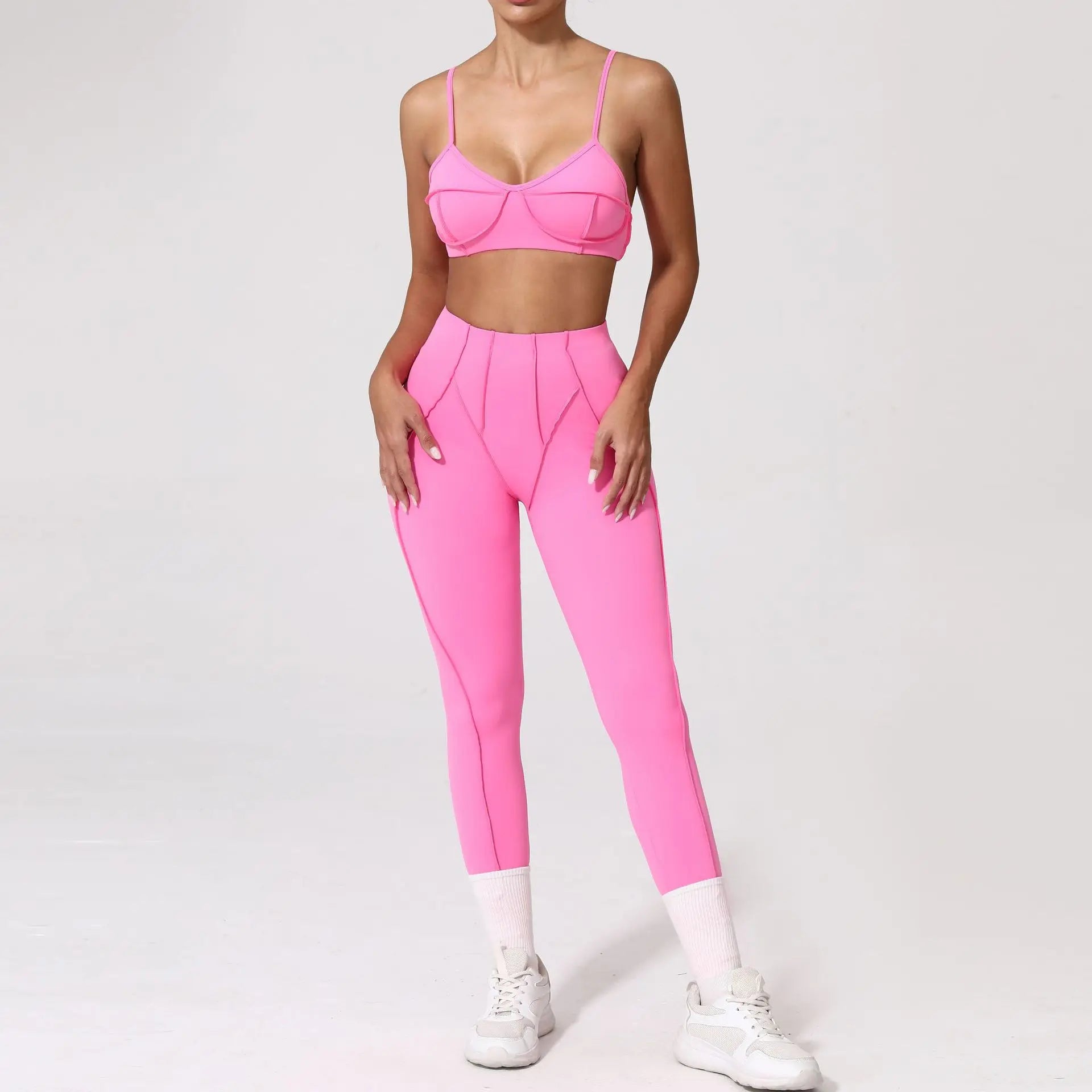 Yoga esportes conjuntos de fitness cintura alta hip-lifting calças abertas volta sutiã terno casual correndo treino ginásio leggings sexy conjuntos femininos