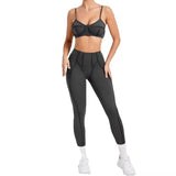 Yoga esportes conjuntos de fitness cintura alta hip-lifting calças abertas volta sutiã terno casual correndo treino ginásio leggings sexy conjuntos femininos