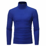 Camiseta básica de gola alta masculina, slim fit, gola alta, tops finos, moda casual, primavera, outono, primavera